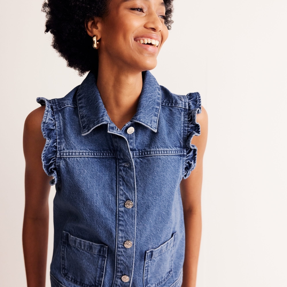 *Like New* Boden Women's Denim Ruffle-Sleeve Vest